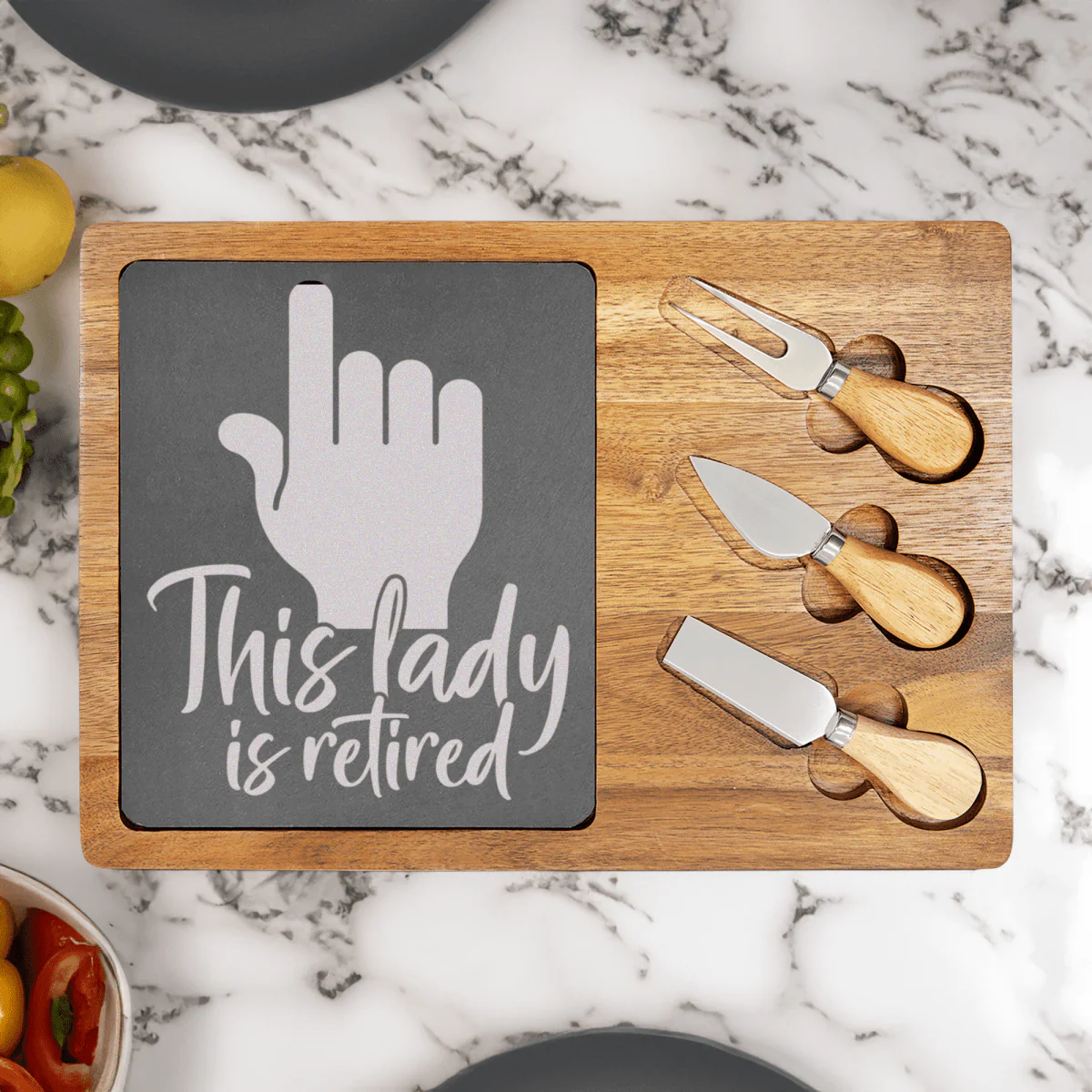 One Retired Lady Wood Slate Serving Tray - Image 2