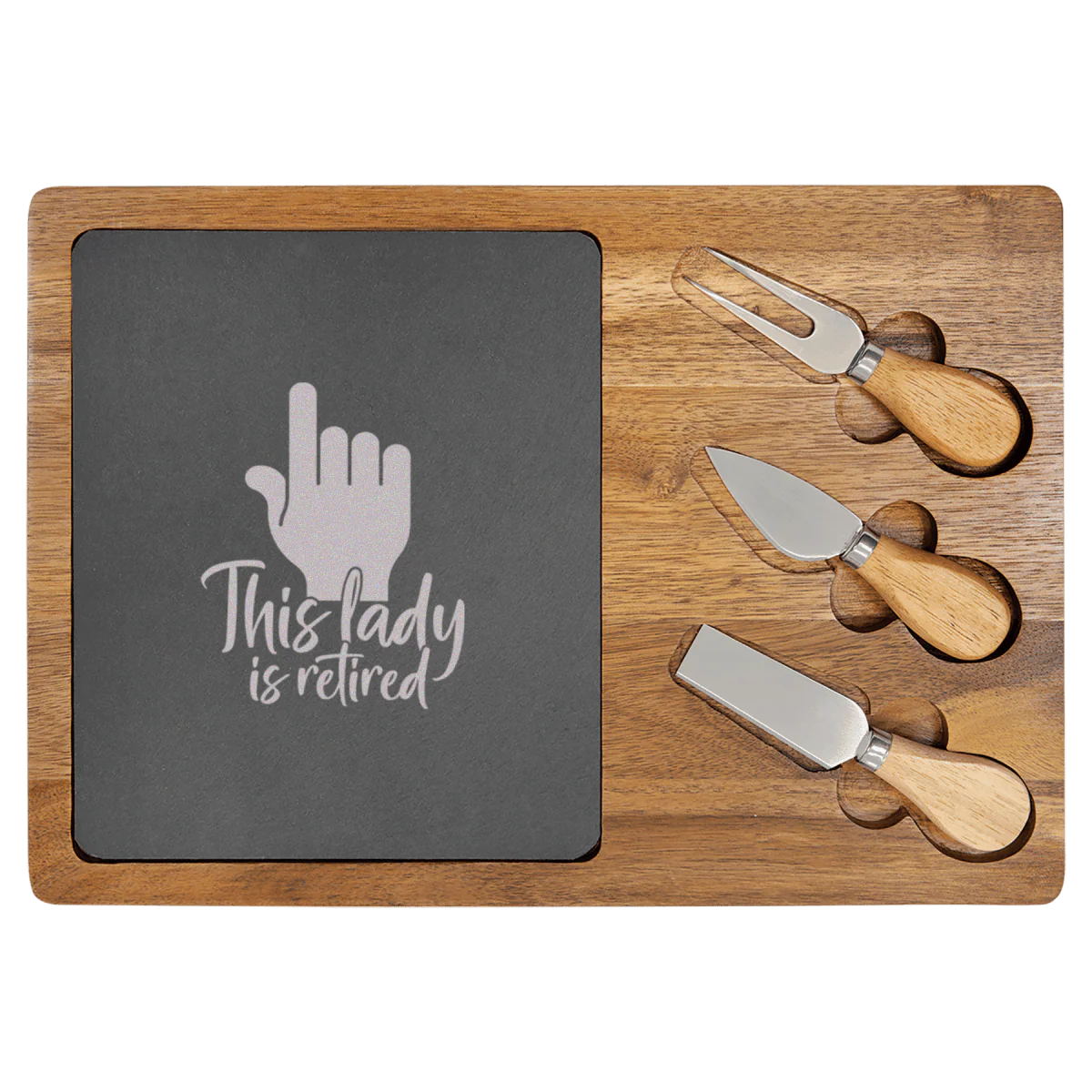 One Retired Lady Wood Slate Serving Tray - Image 3
