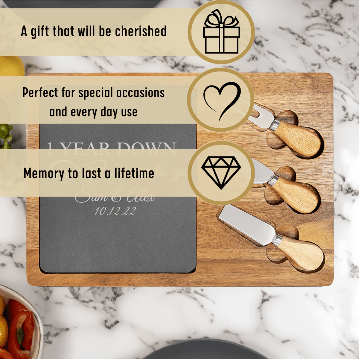 One Year Down Wood Slate Serving Tray - Image 3