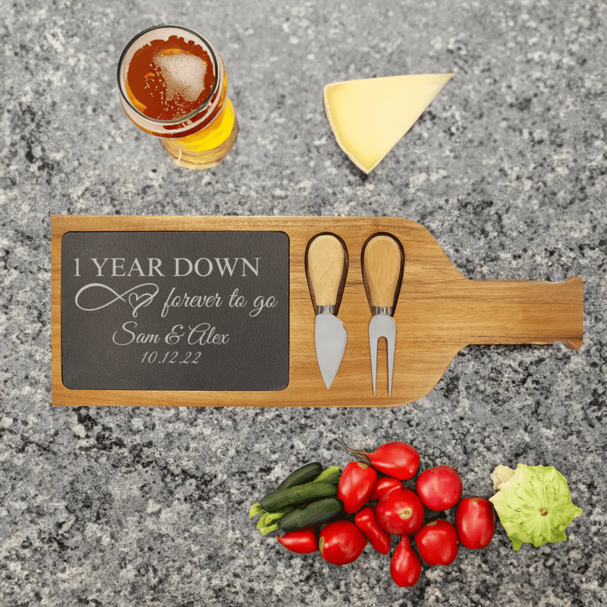One Year Down Wood Slate Serving Tray With Handle - Image 2