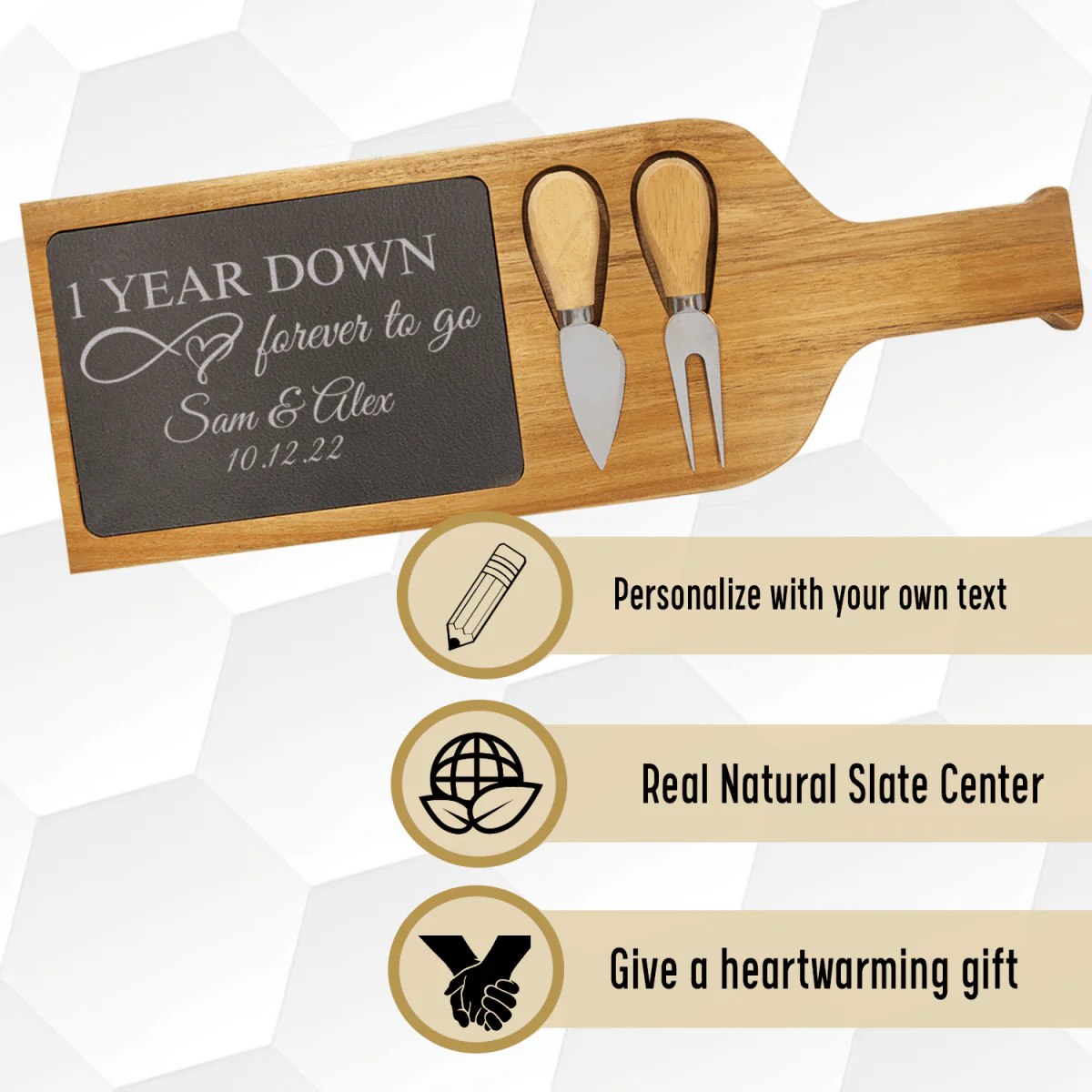 One Year Down Wood Slate Serving Tray With Handle - Image 3