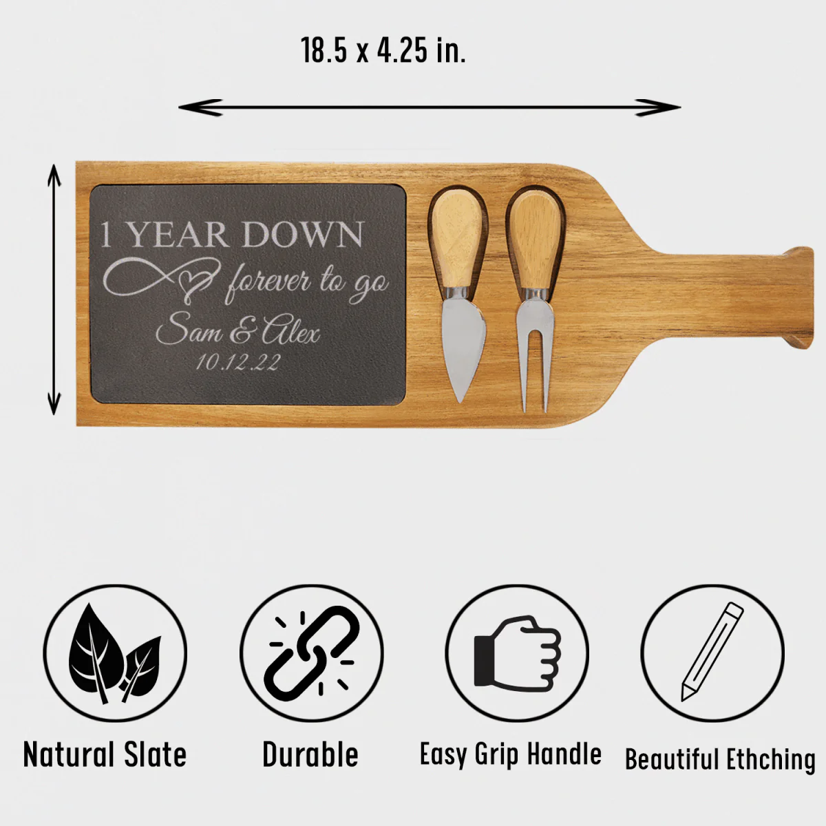 One Year Down Wood Slate Serving Tray With Handle - Image 5