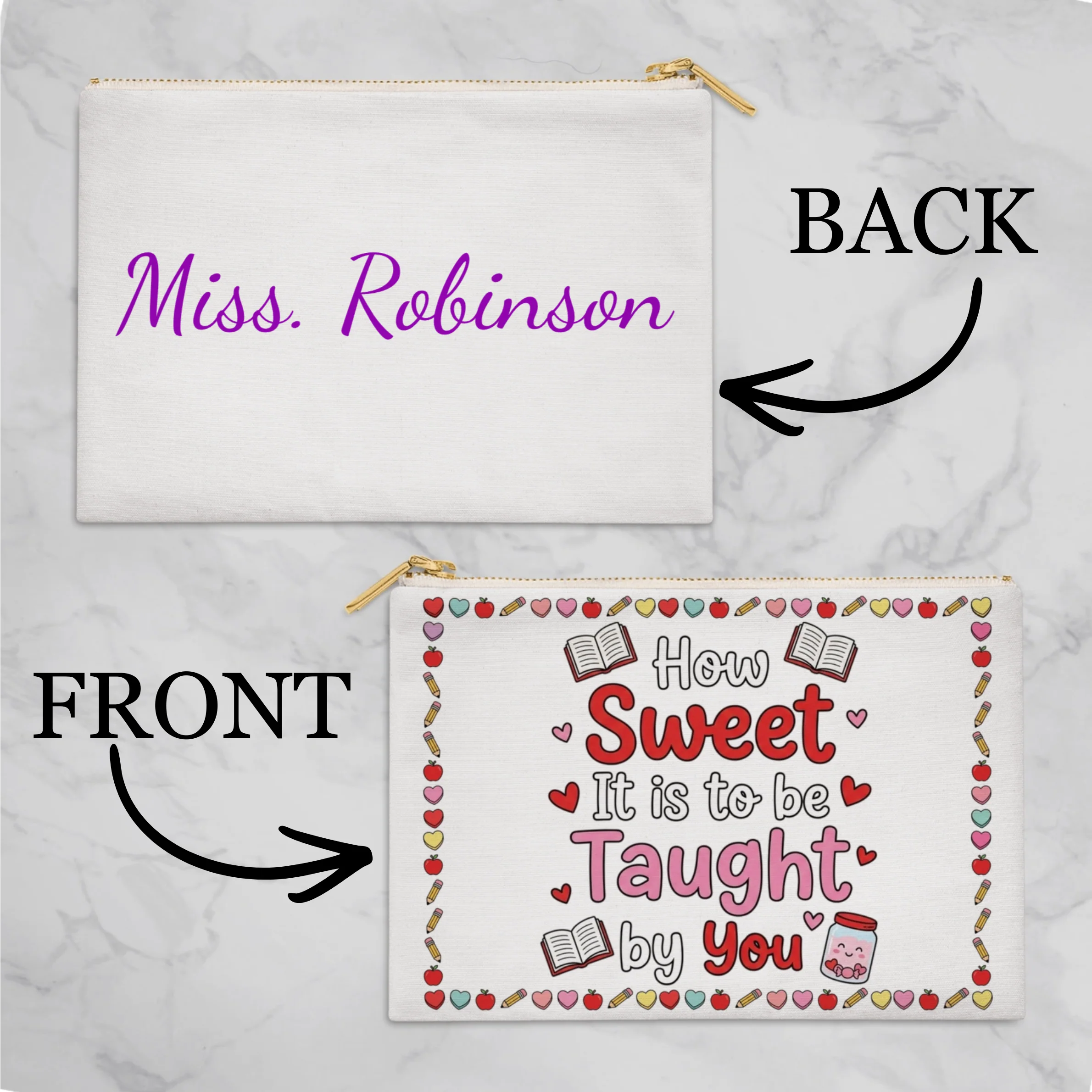 Personalized Teacher Valentine Pencil Pouch - Image 4