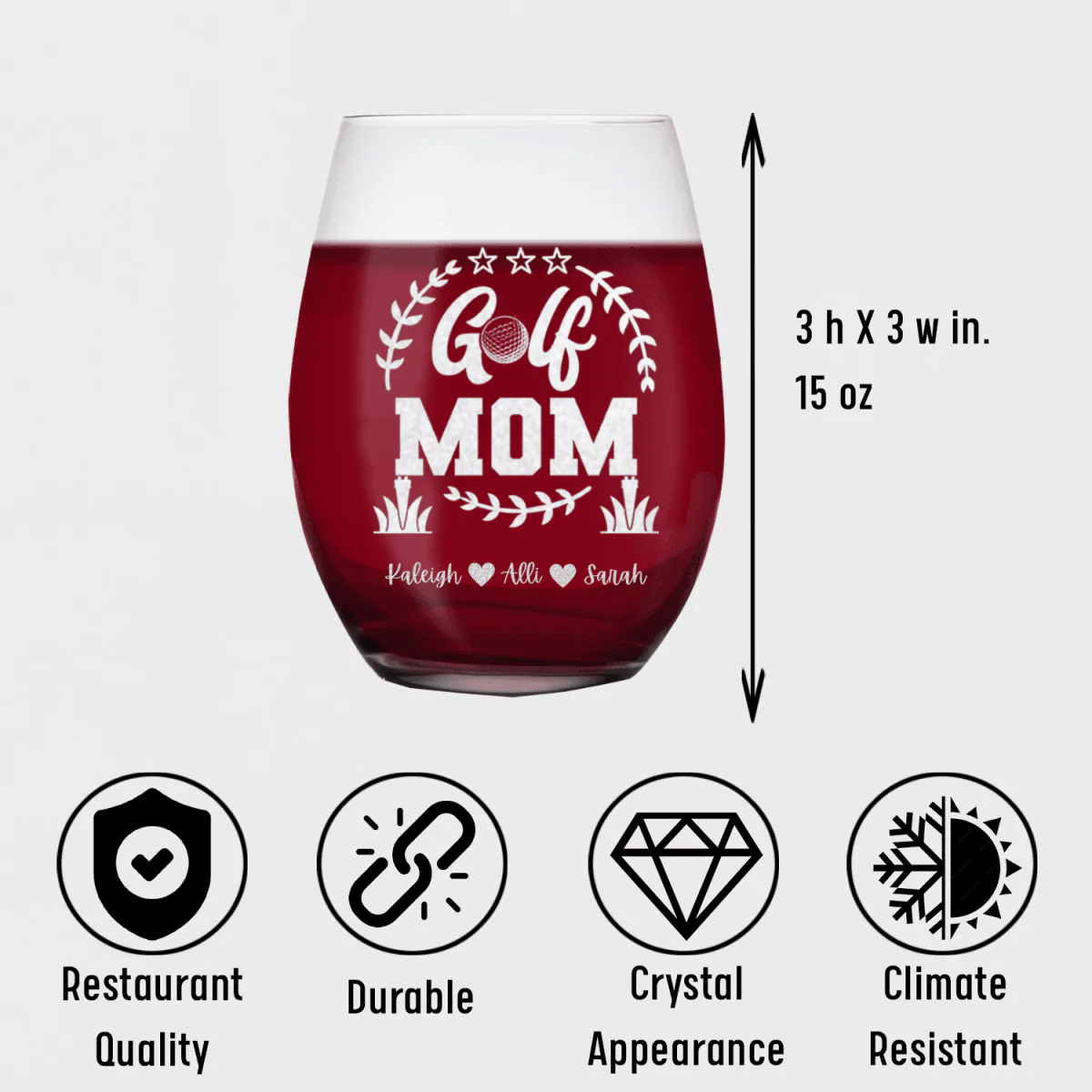 Professional Golf Mom Stemless Wine Glass - Image 5