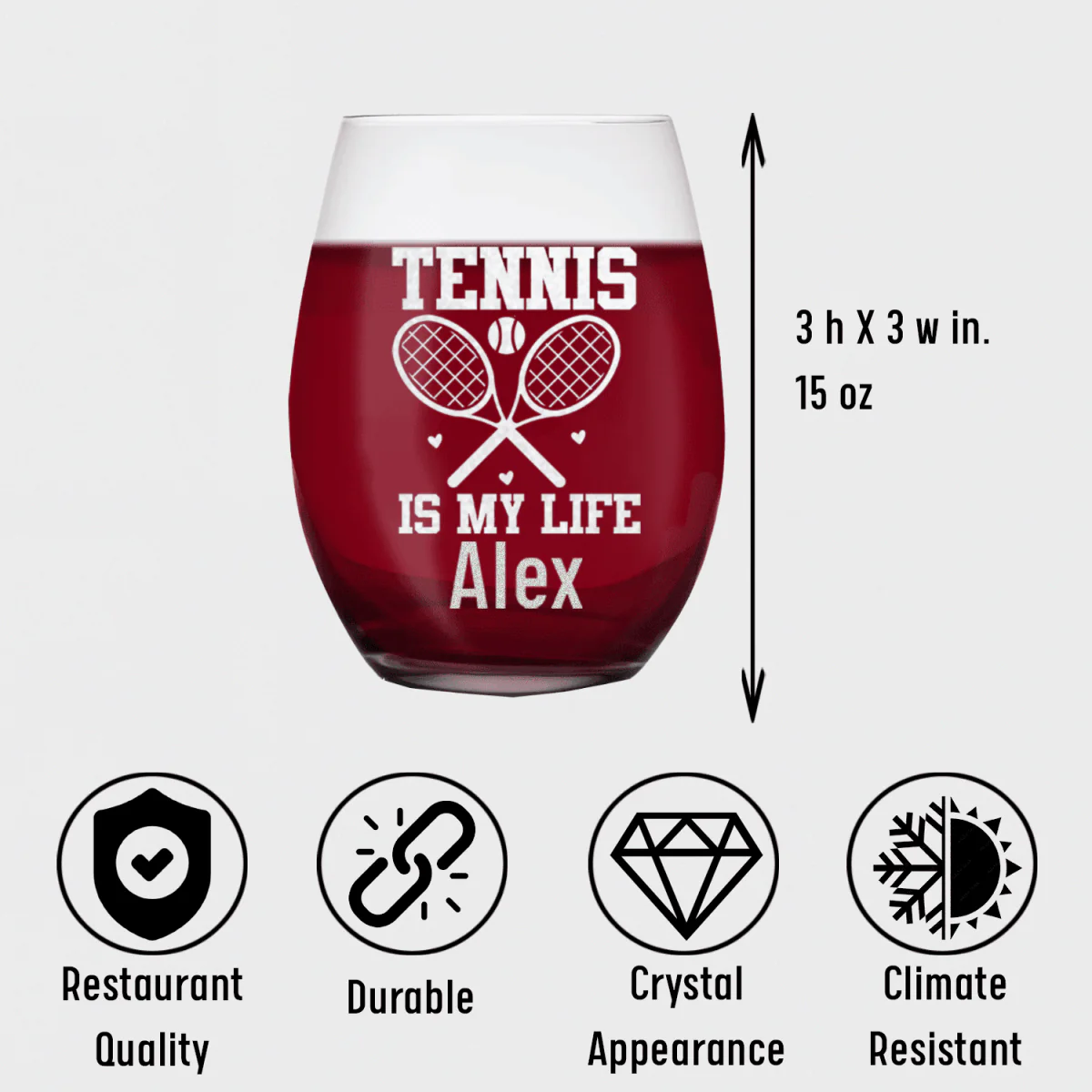 Rockin Tennis Life Stemless Wine Glass - Image 5