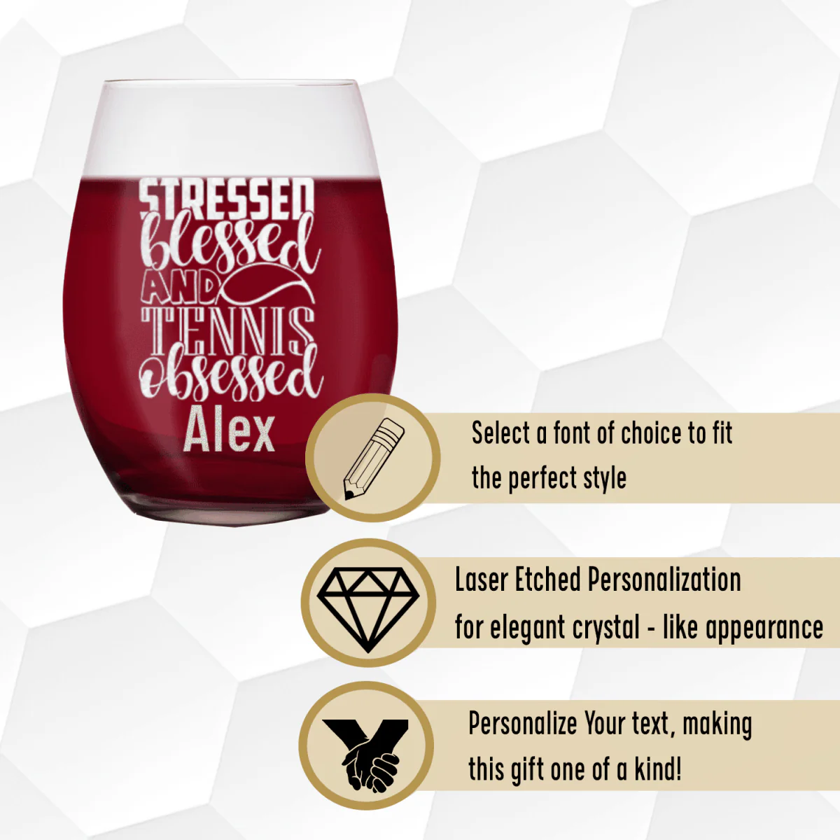 Stressed Blessed Tennis Stemless Wine Glass - Image 4
