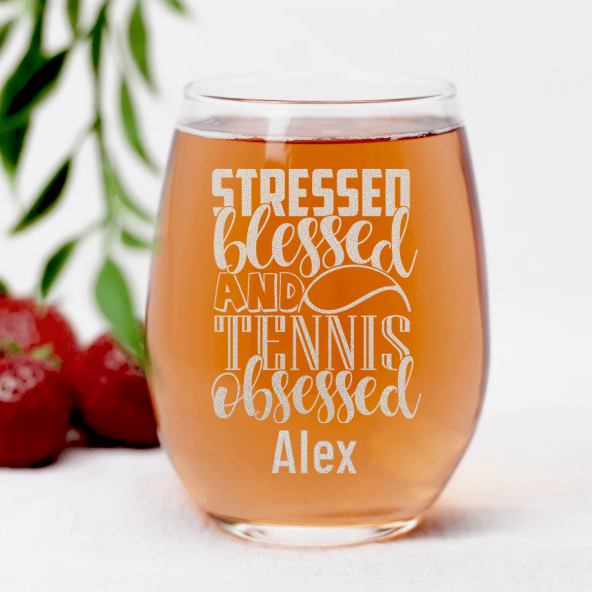 Stressed Blessed Tennis Stemless Wine Glass - Image 7
