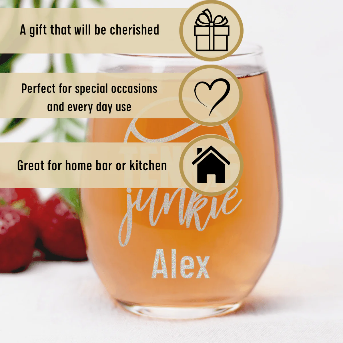 Tennis Junkie Stemless Wine Glass - Image 3