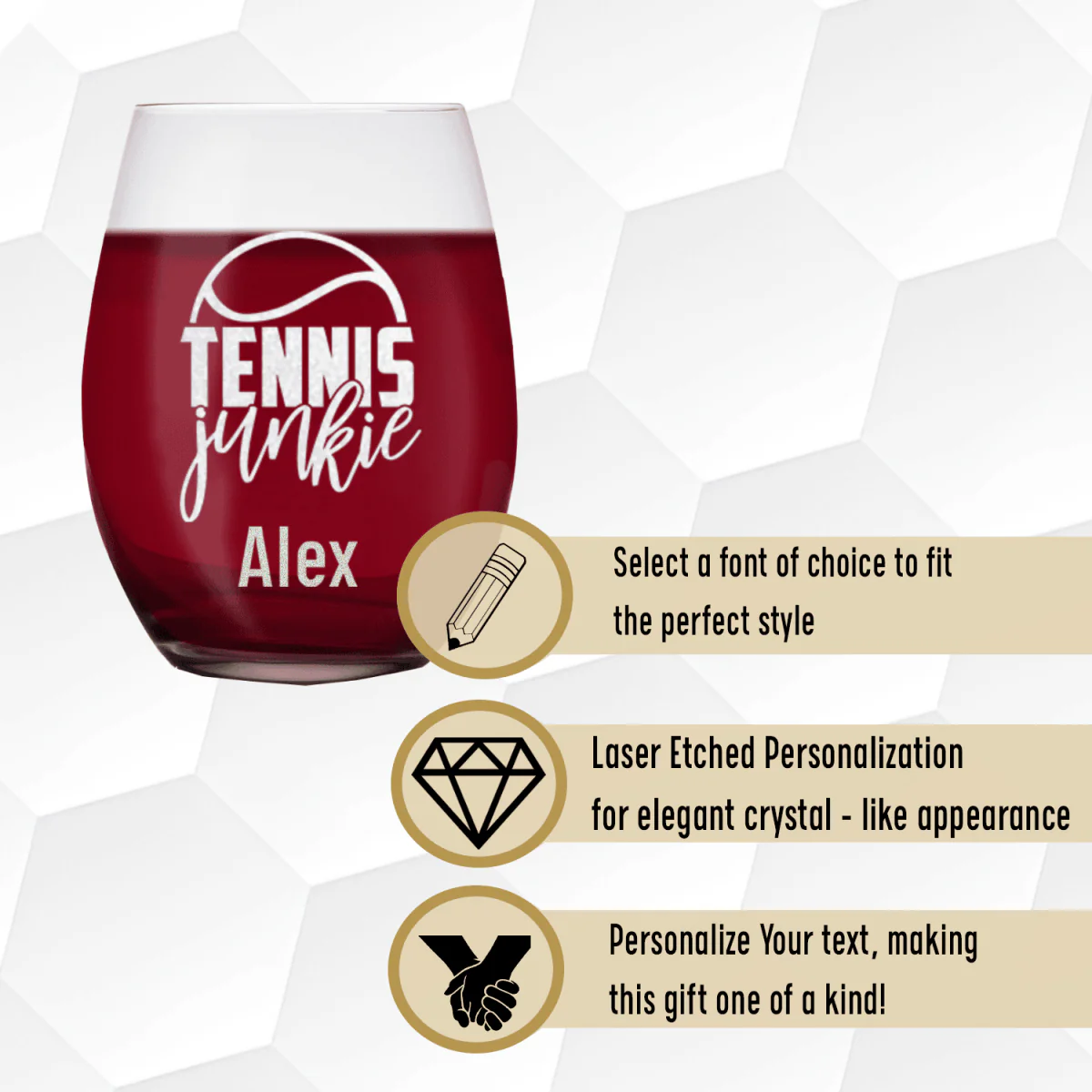 Tennis Junkie Stemless Wine Glass - Image 4