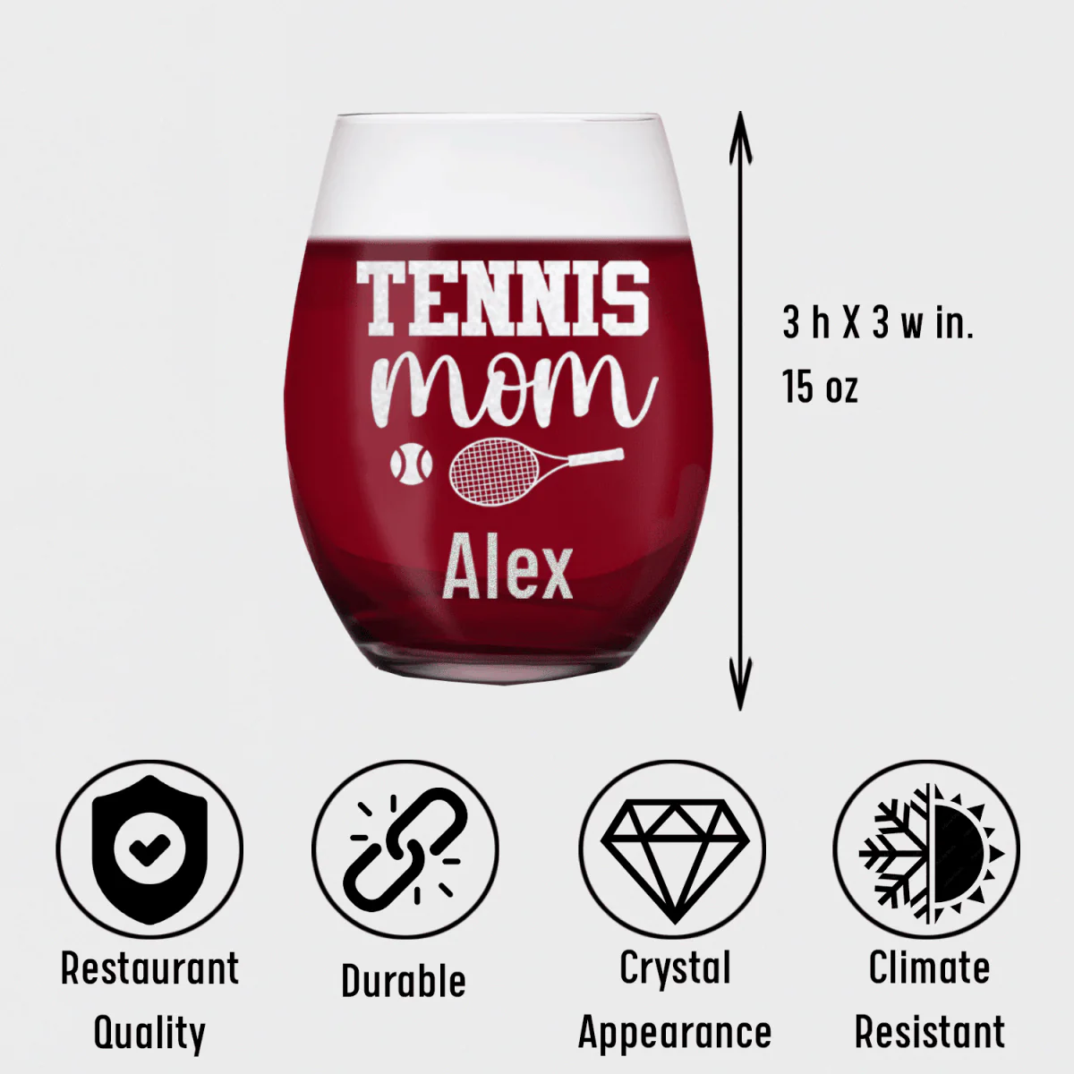Tennis Mom Stemless Wine Glass - Image 5