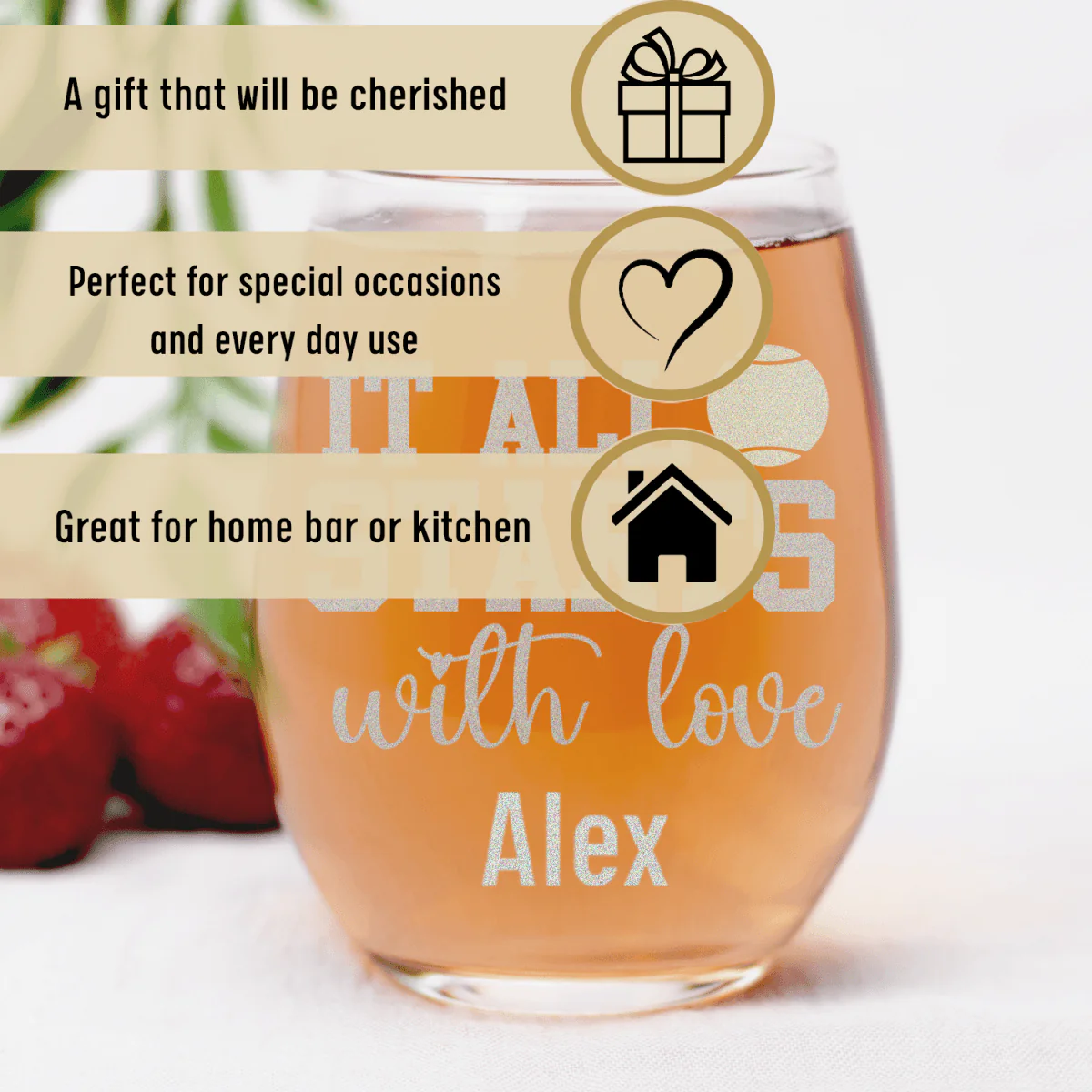 Tennis Starts With Love Stemless Wine Glass - Image 3