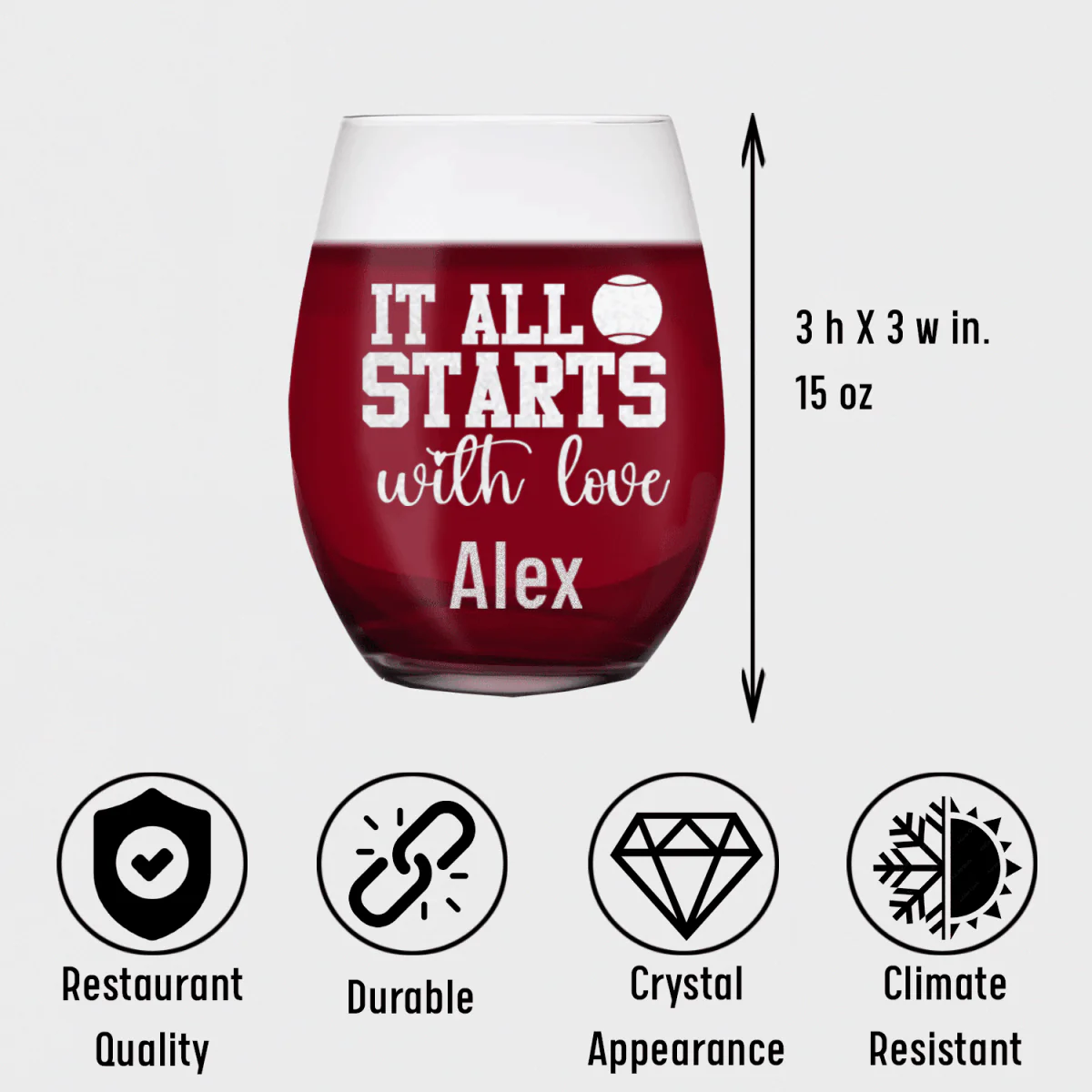 Tennis Starts With Love Stemless Wine Glass - Image 5
