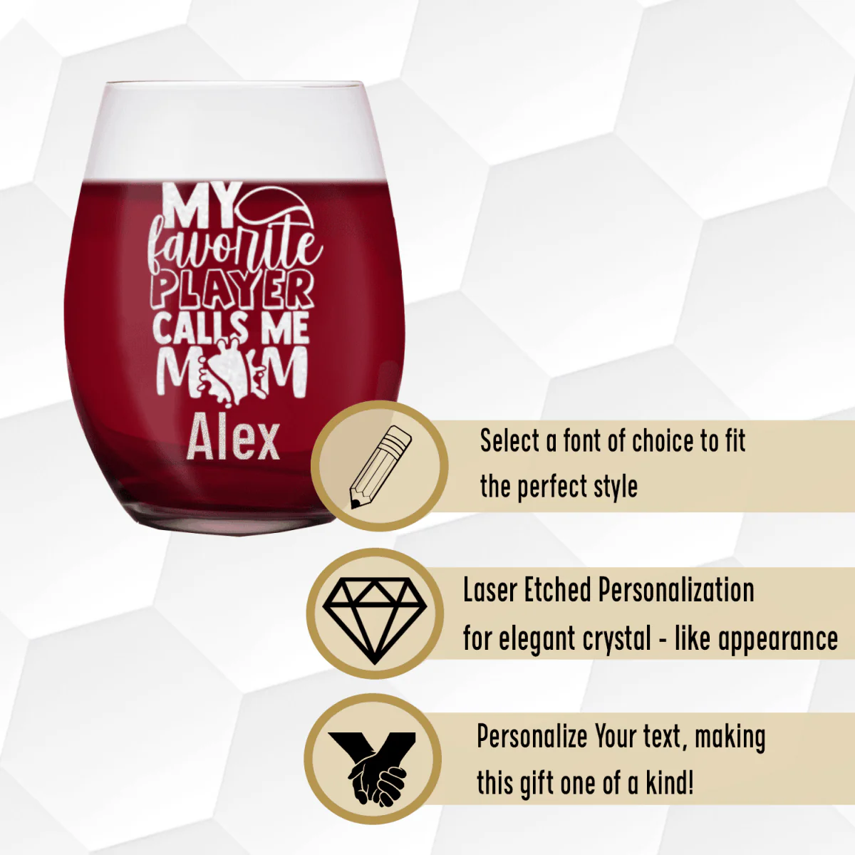 That Tennis Player Calls Me Mom Stemless Wine Glass - Image 4