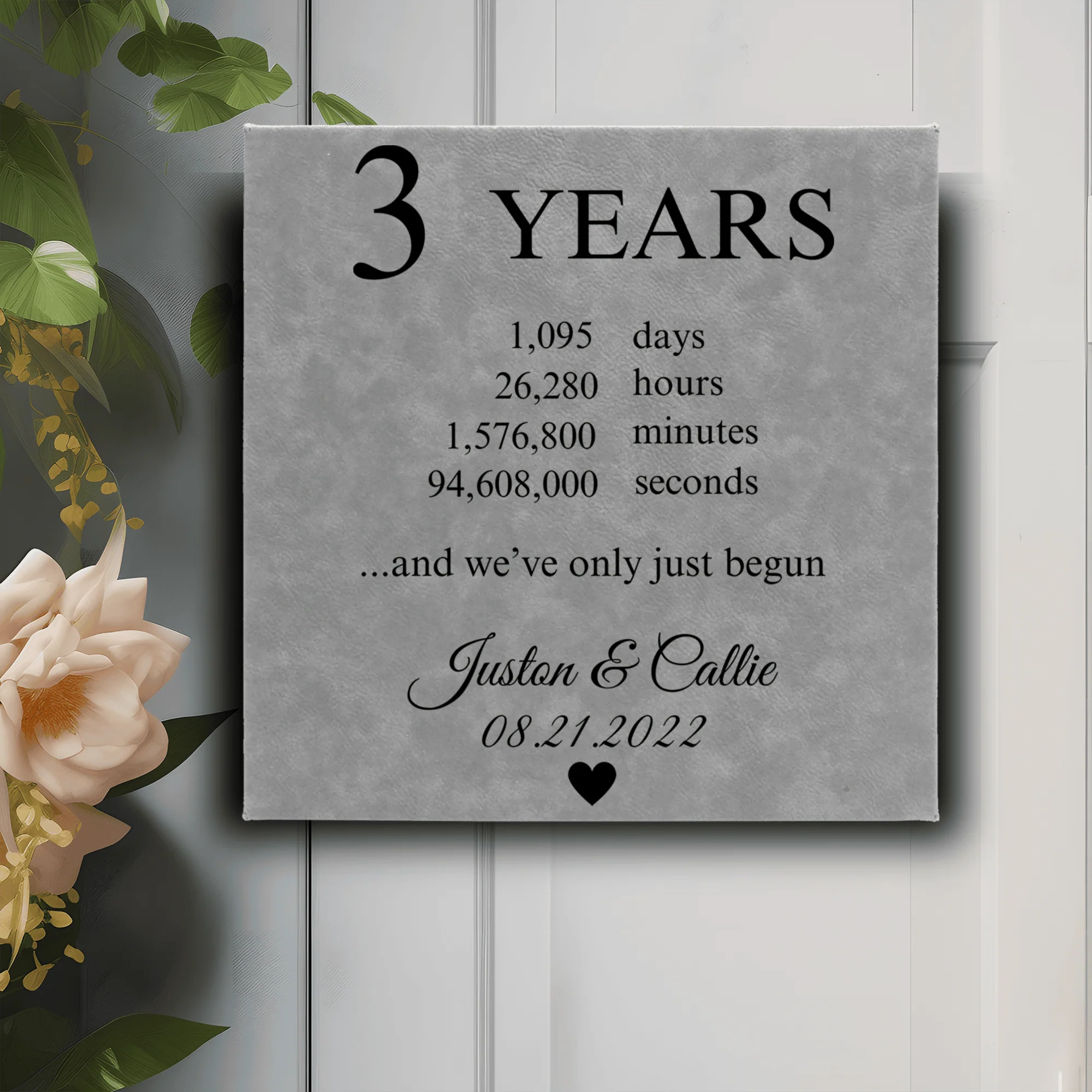 Three Year Anniversary Square Leather Wall Decor - Image 2