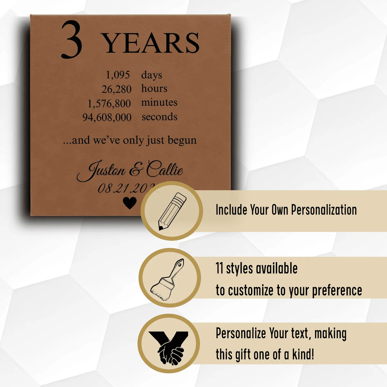 Three Year Anniversary Square Leather Wall Decor - Image 3