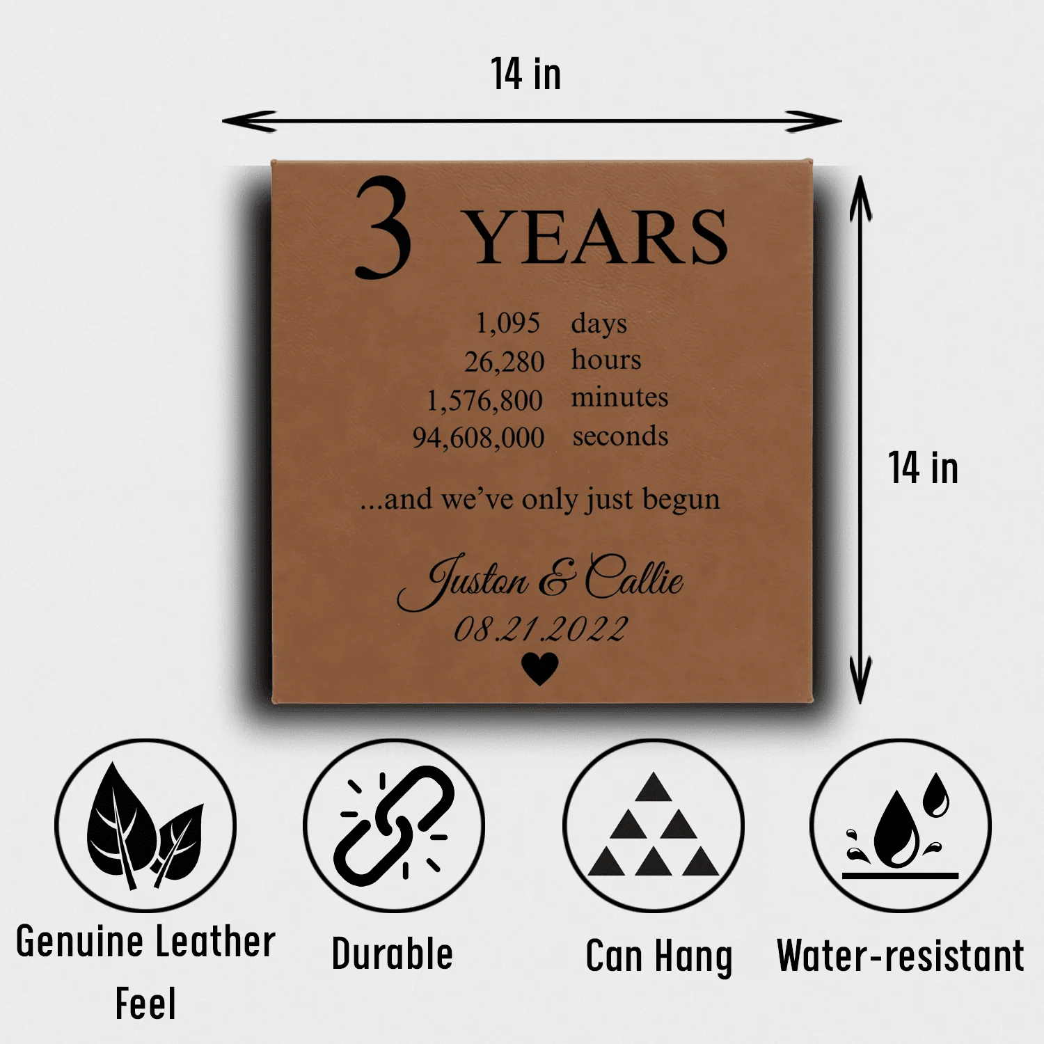 Three Year Anniversary Square Leather Wall Decor - Image 4