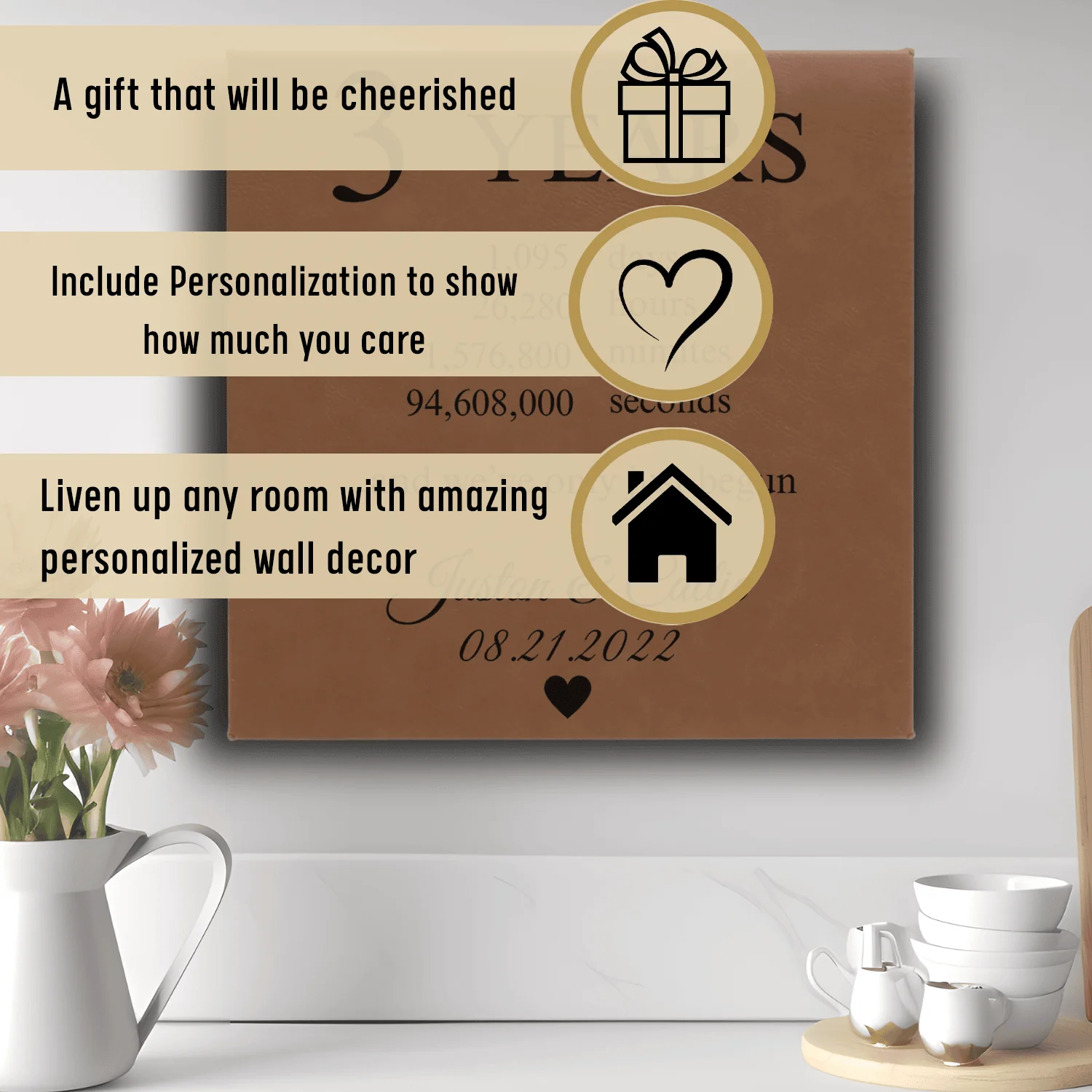 Three Year Anniversary Square Leather Wall Decor - Image 5