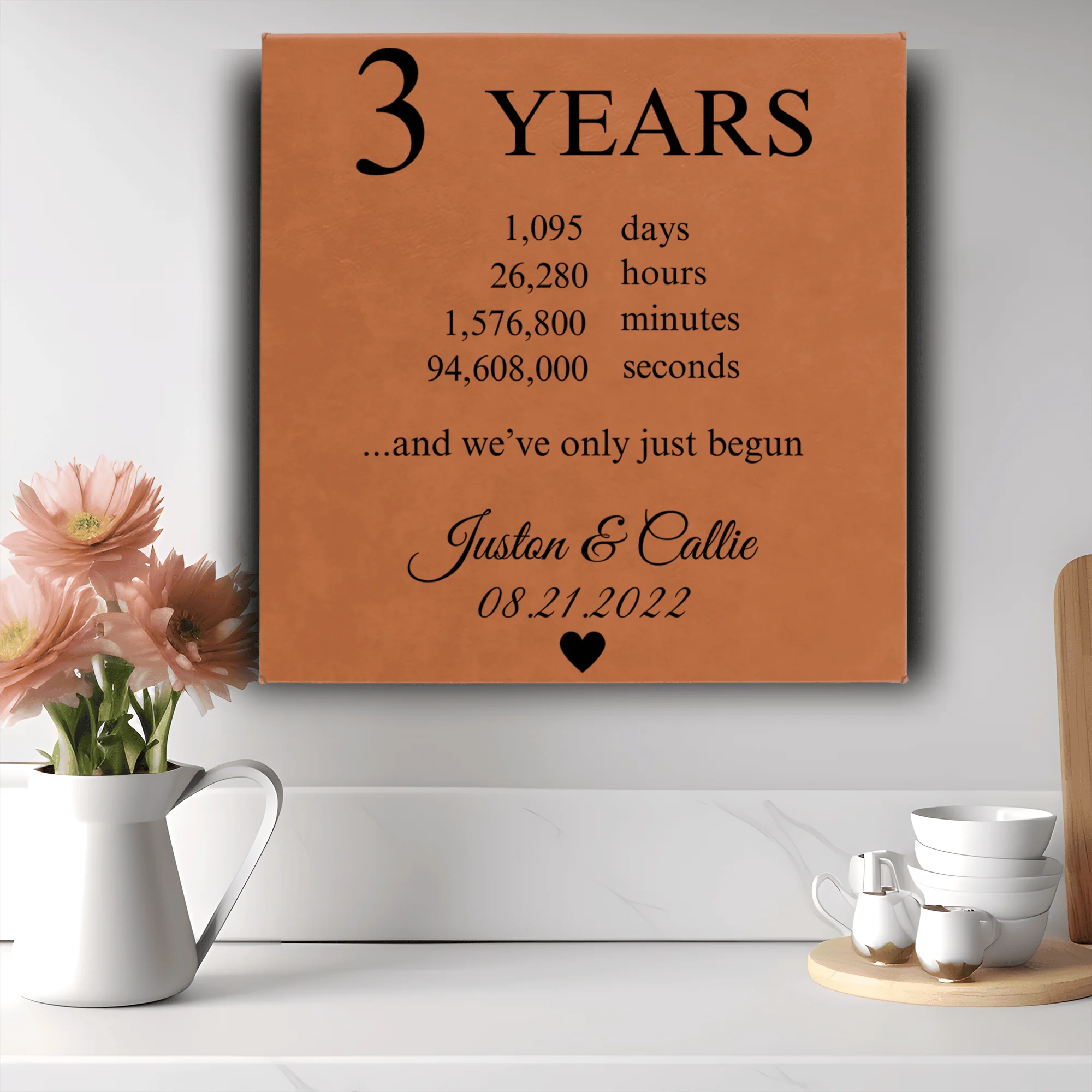 Three Year Anniversary Square Leather Wall Decor - Image 7