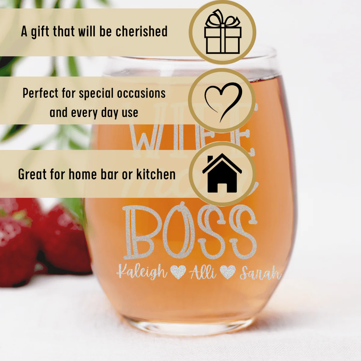 Wife Mom Boss Stemless Wine Glass - Image 3